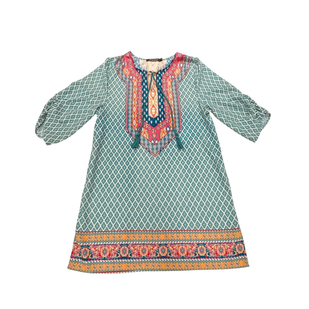 Urban CoCo Boho Tunic Shirt Shift Dress M Teal Pink Tribal Floral Boho‎ Festival